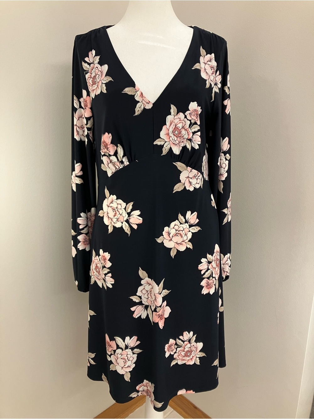 Harper Rose Navy Midi Dress with Pink Floral Print